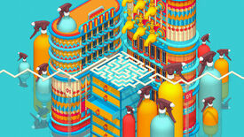A maze amidst colourful architecture of towers and taps in a screenshot from Folds of a Separation.